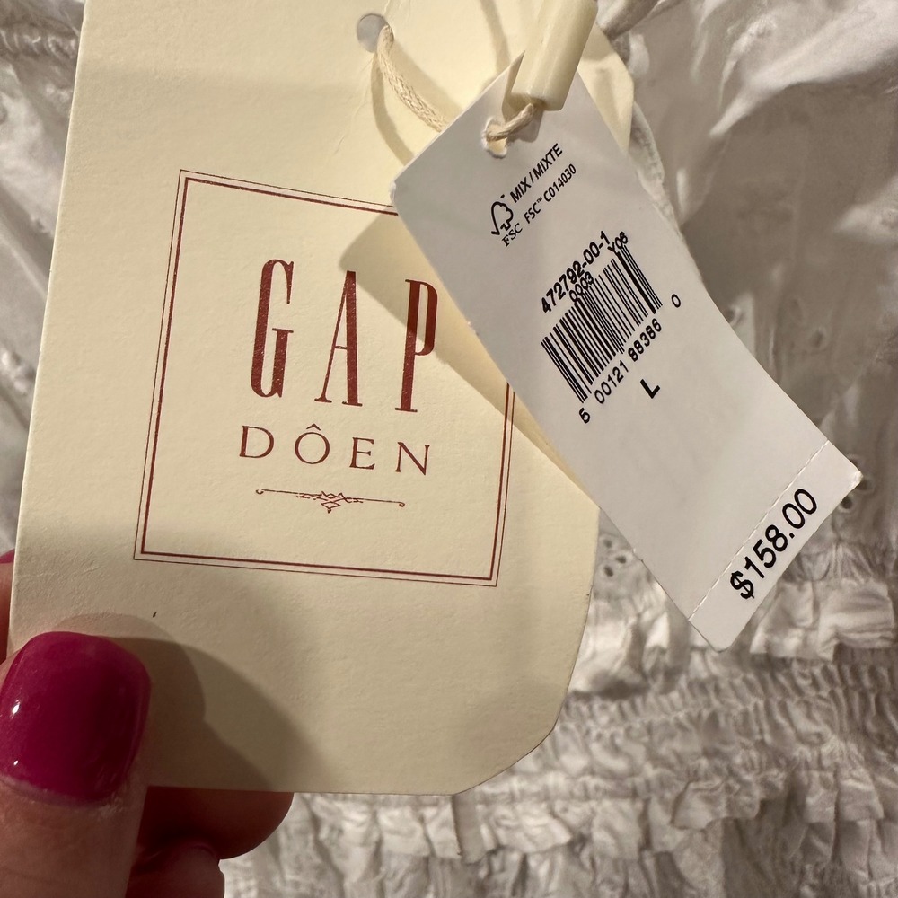 NWT GAP x DOEN Eyelet Midi Dress Women Large White Smocked Tiered Cottagecore - Picture 7 of 16